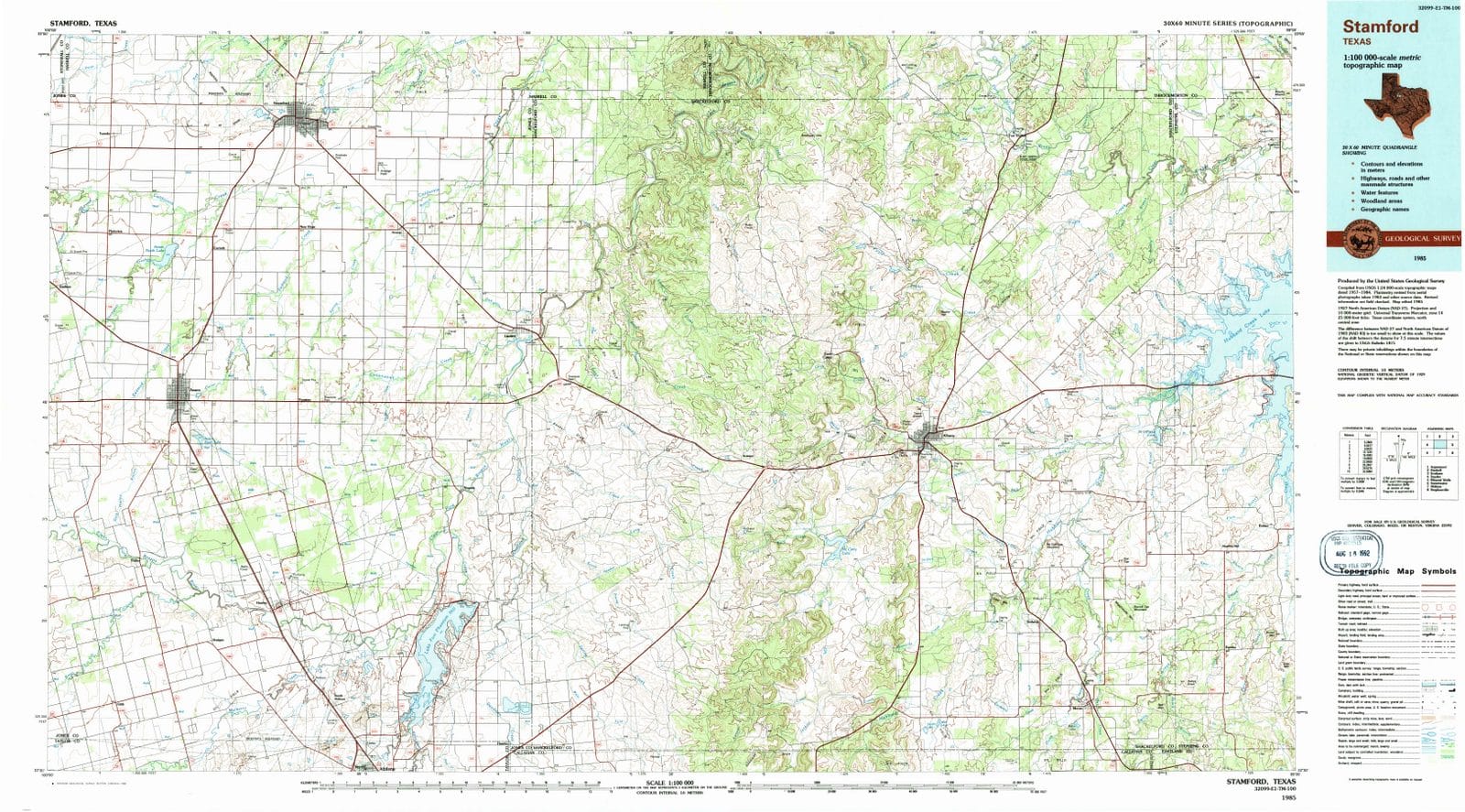 1985 Stamford, TX - Texas - USGS Topographic Map