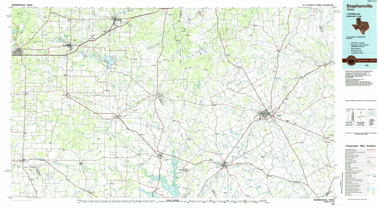 1985 Stephenville, TX - Texas - USGS Topographic Map