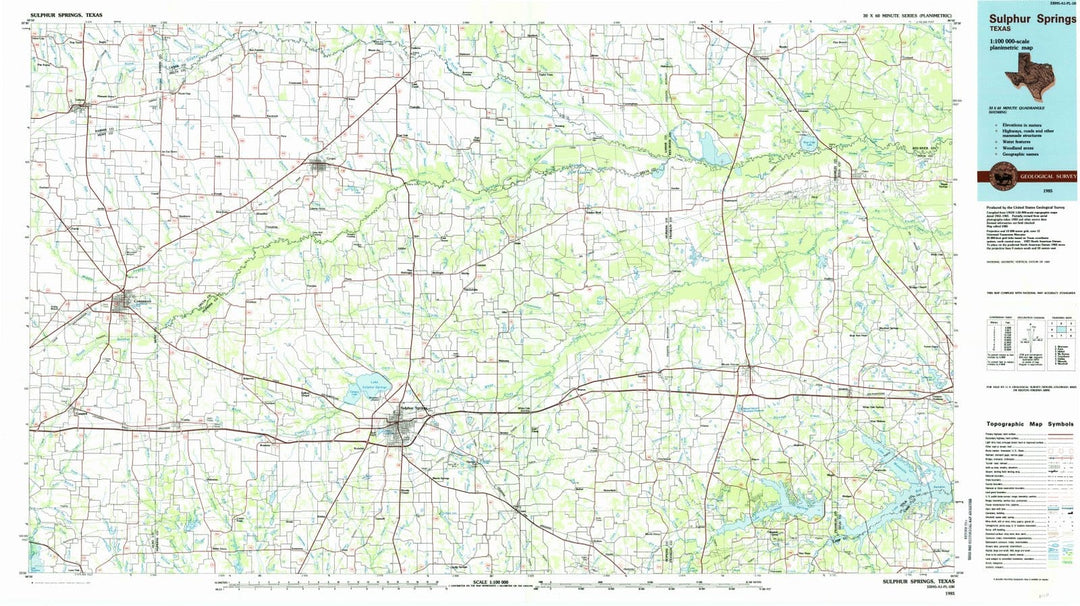 1985 Sulphur Springs, TX - Texas - USGS Topographic Map