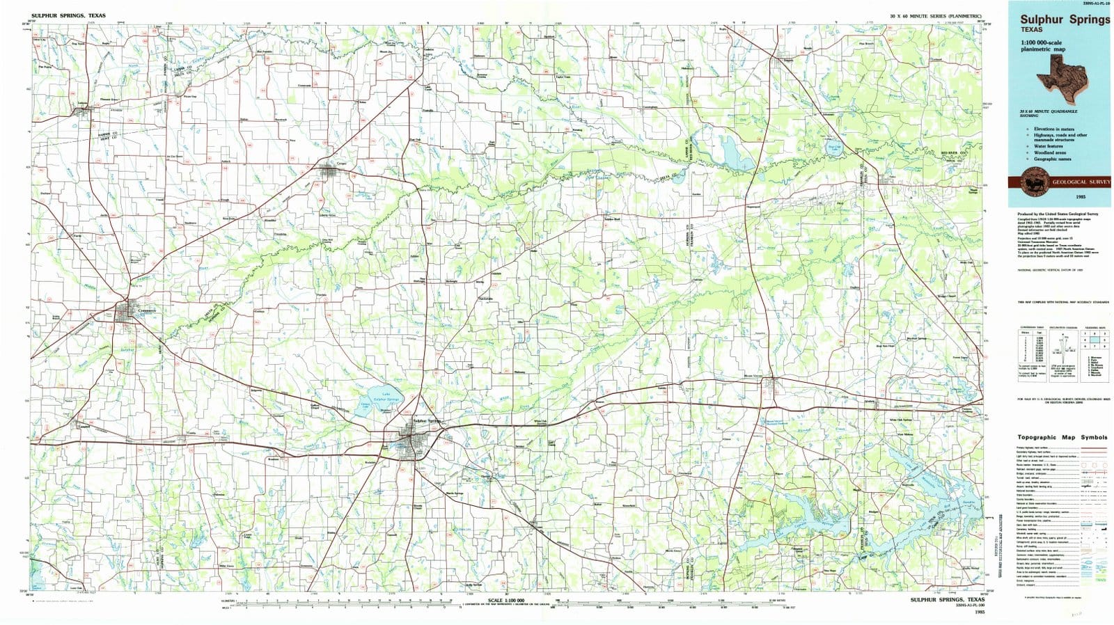 1985 Sulphur Springs, TX - Texas - USGS Topographic Map