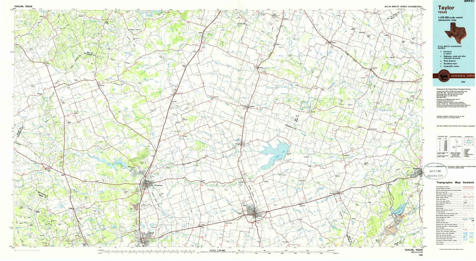 1985 Taylor, TX - Texas - USGS Topographic Map