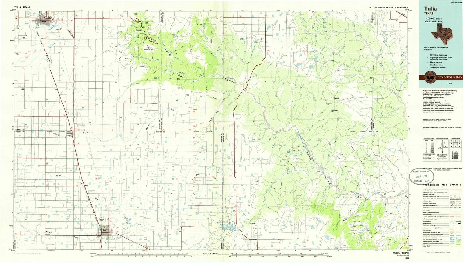 1985 Tulia, TX - Texas - USGS Topographic Map