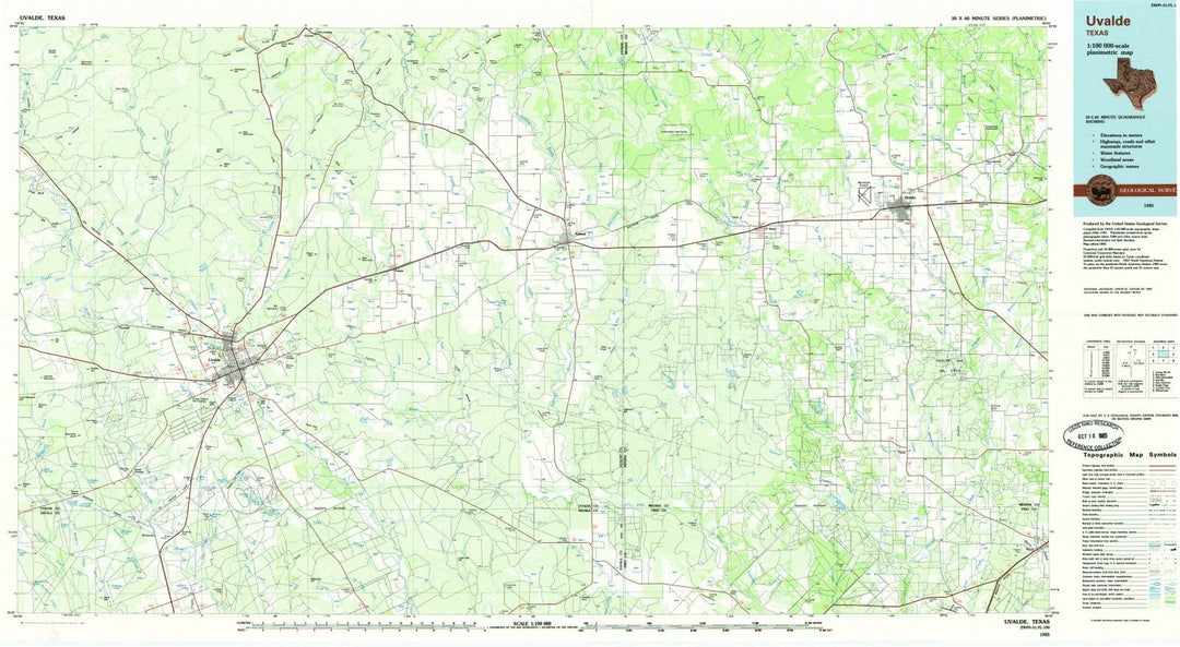 1985 Uvalde, TX - Texas - USGS Topographic Map