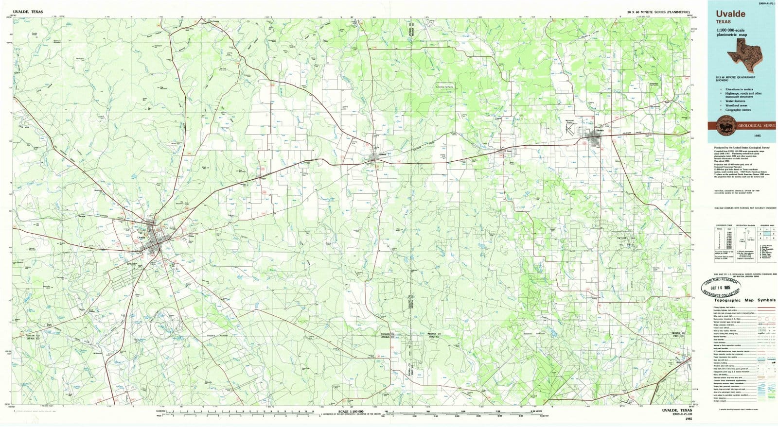1985 Uvalde, TX - Texas - USGS Topographic Map