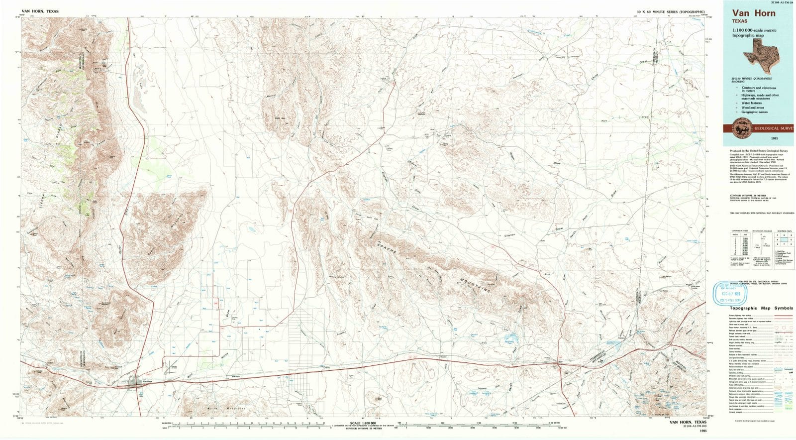 1985 Van Horn, TX - Texas - USGS Topographic Map