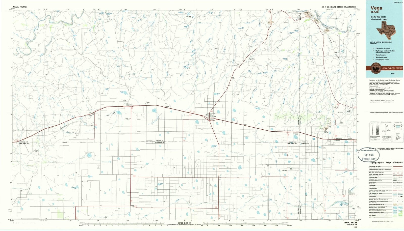 1985 Vega, TX - Texas - USGS Topographic Map
