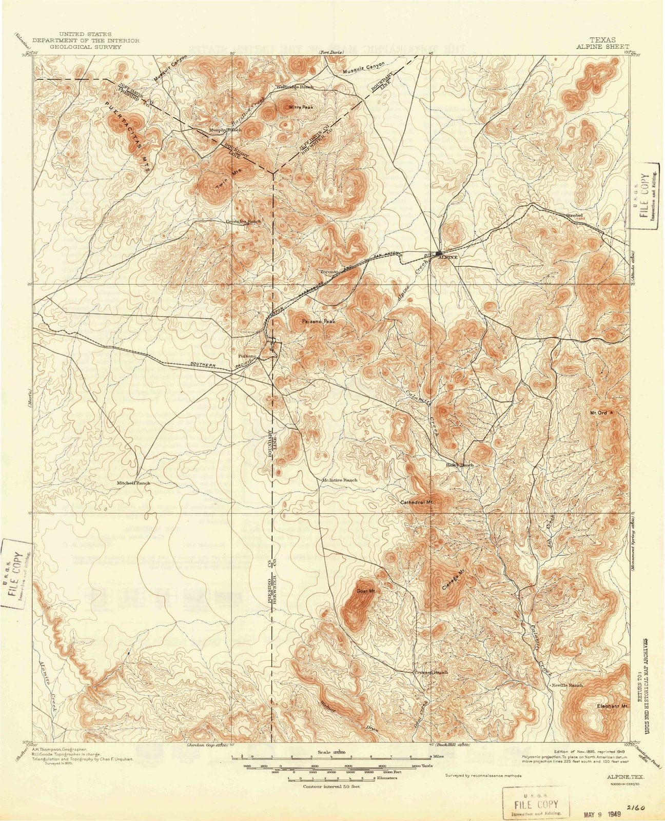 1895 Alpine, TX - Texas - USGS Topographic Map