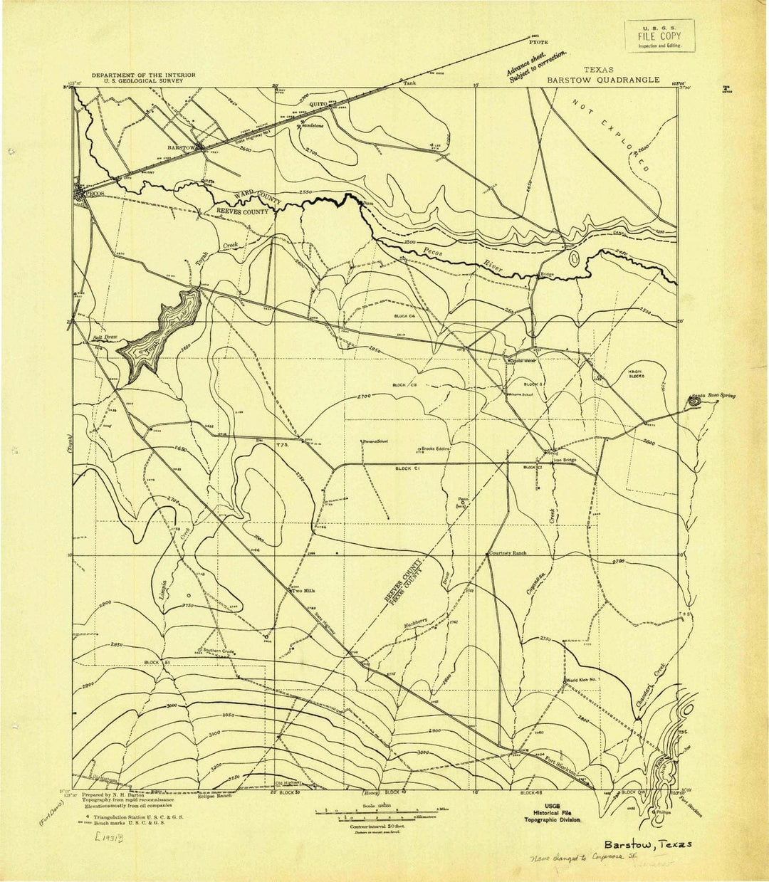 1931 Barstow, TX - Texas - USGS Topographic Map
