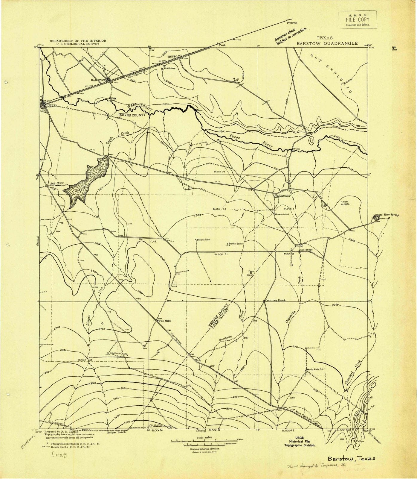 1931 Barstow, TX - Texas - USGS Topographic Map