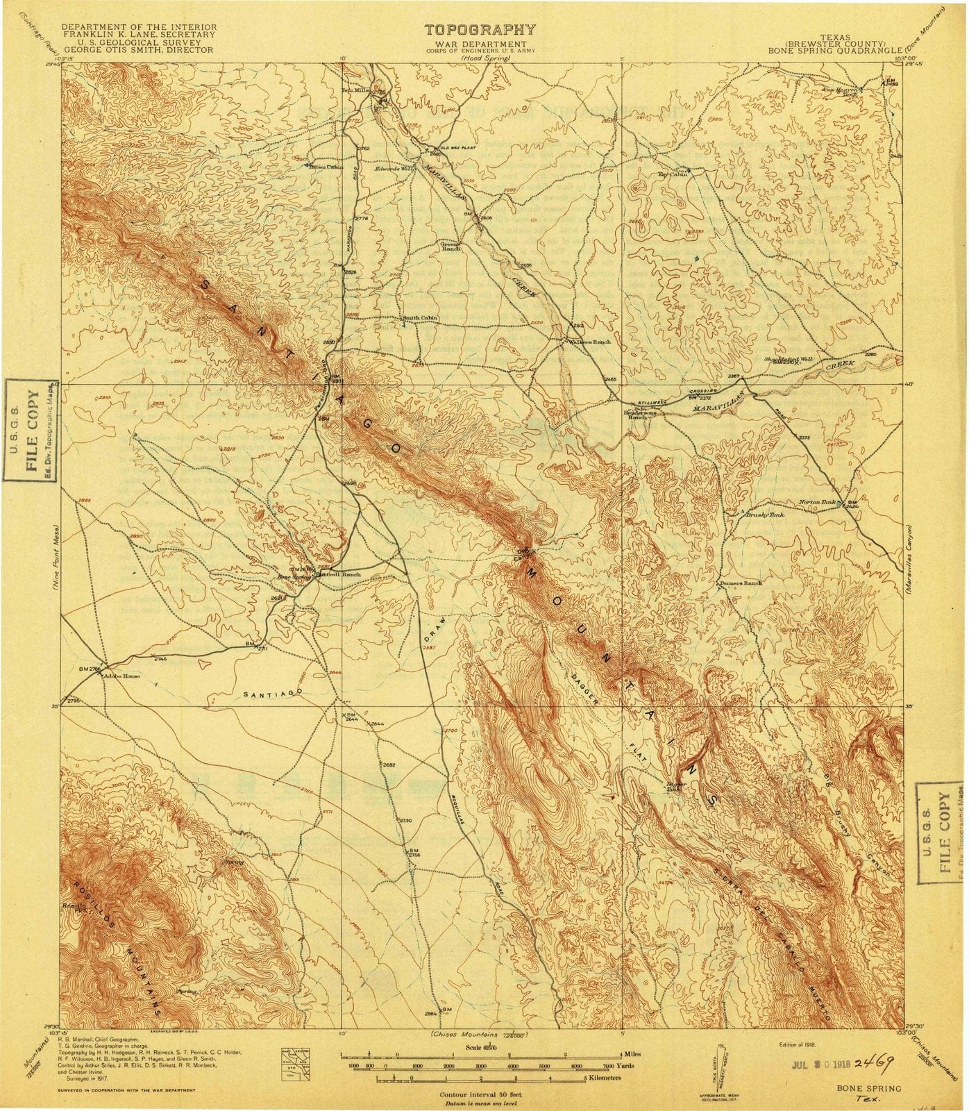 1918 Bone Spring, TX - Texas - USGS Topographic Map