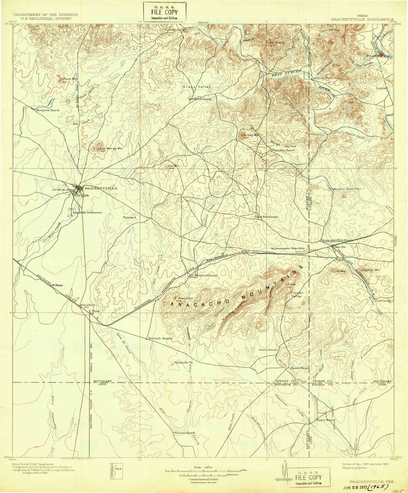 1897 Brackettville, TX - Texas - USGS Topographic Map
