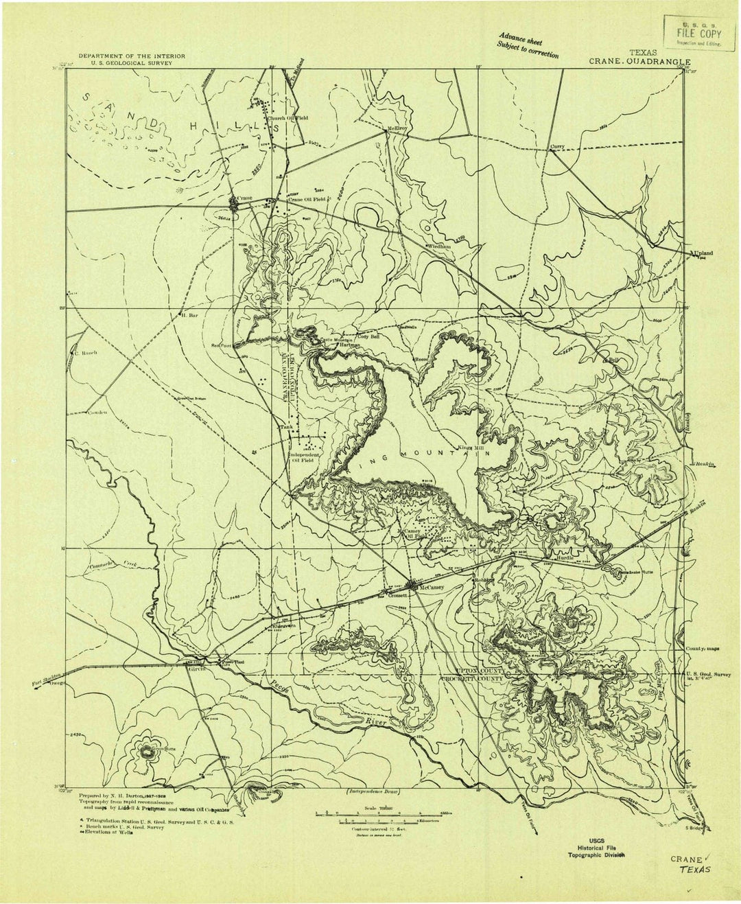 1928 Crane, TX - Texas - USGS Topographic Map