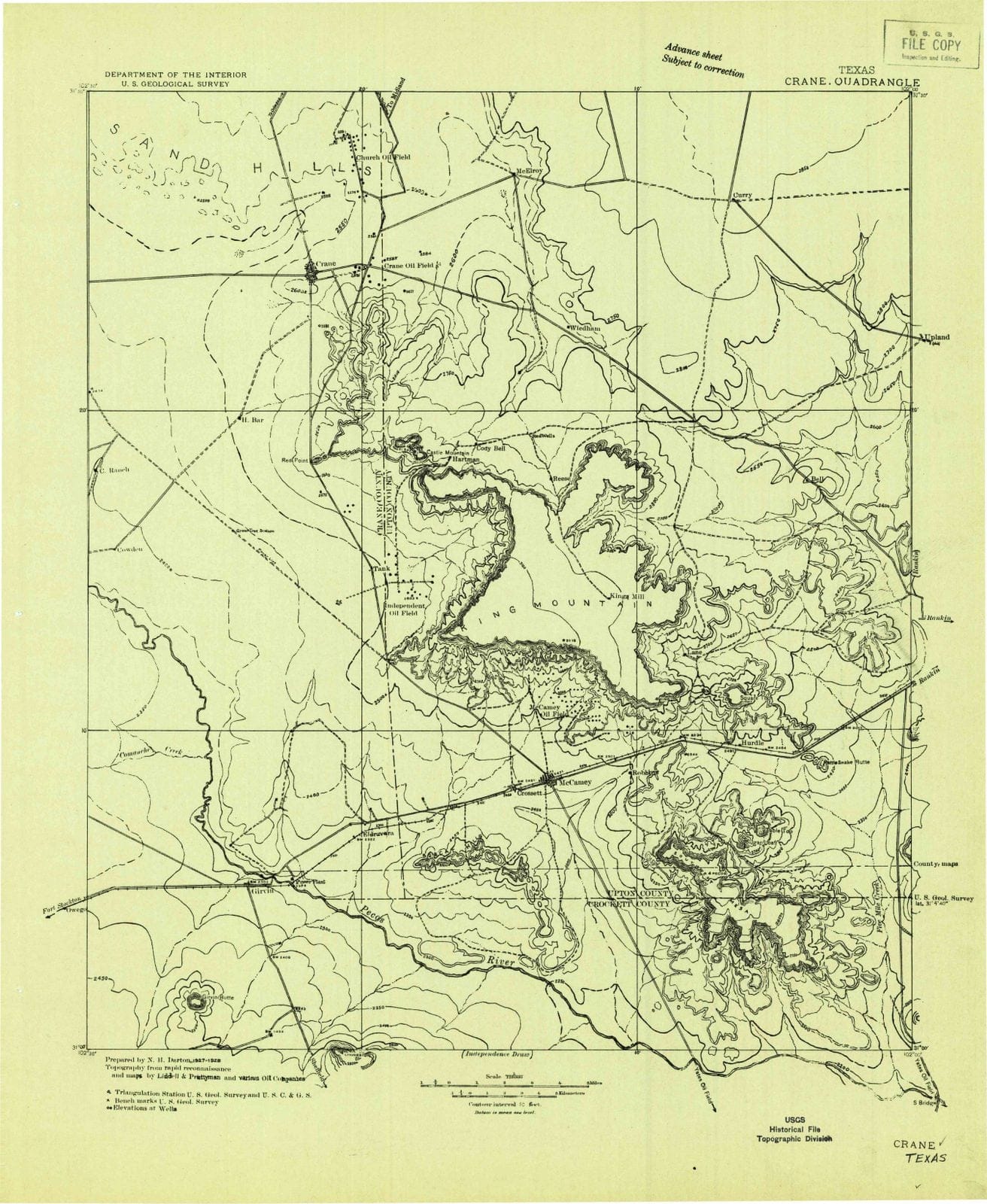 1928 Crane, TX - Texas - USGS Topographic Map