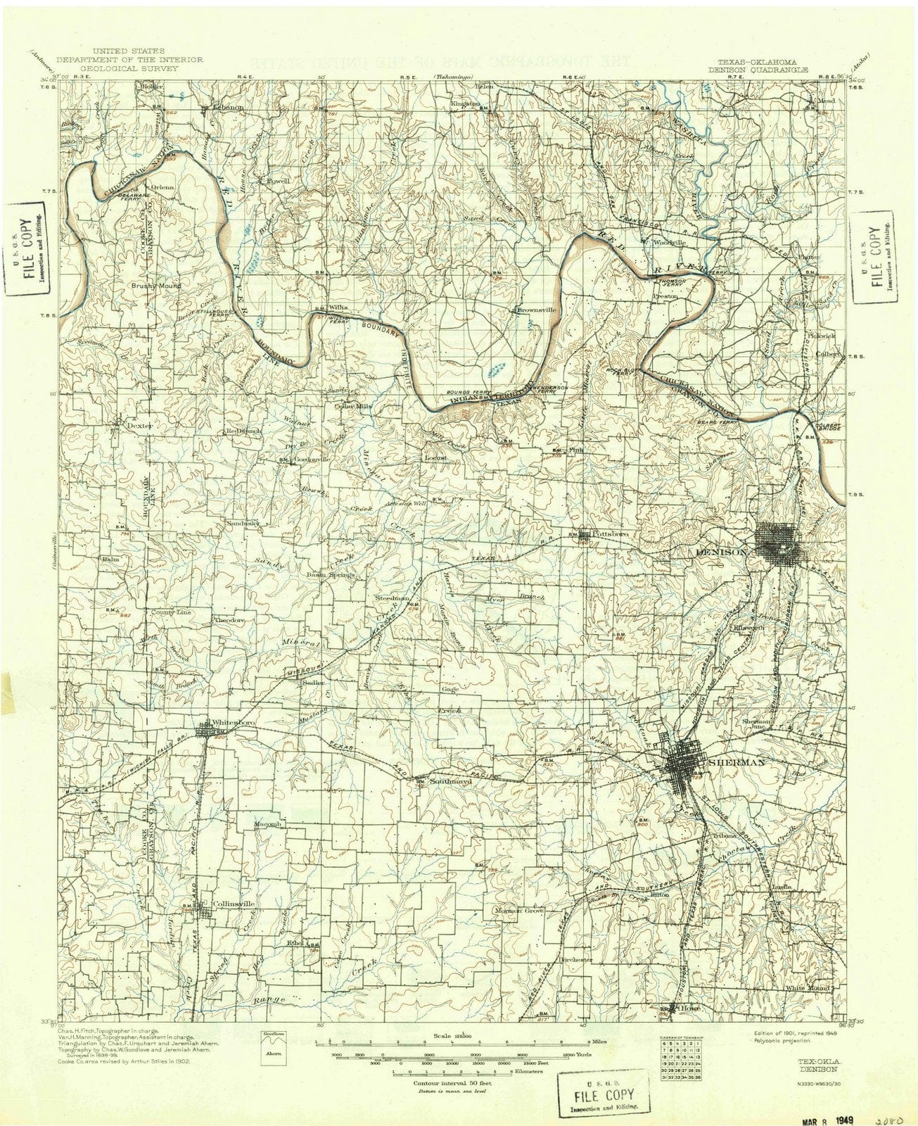 1901 Denison, TX - Texas - USGS Topographic Map