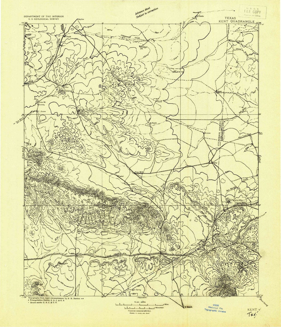 1928 Kent, TX - Texas - USGS Topographic Map