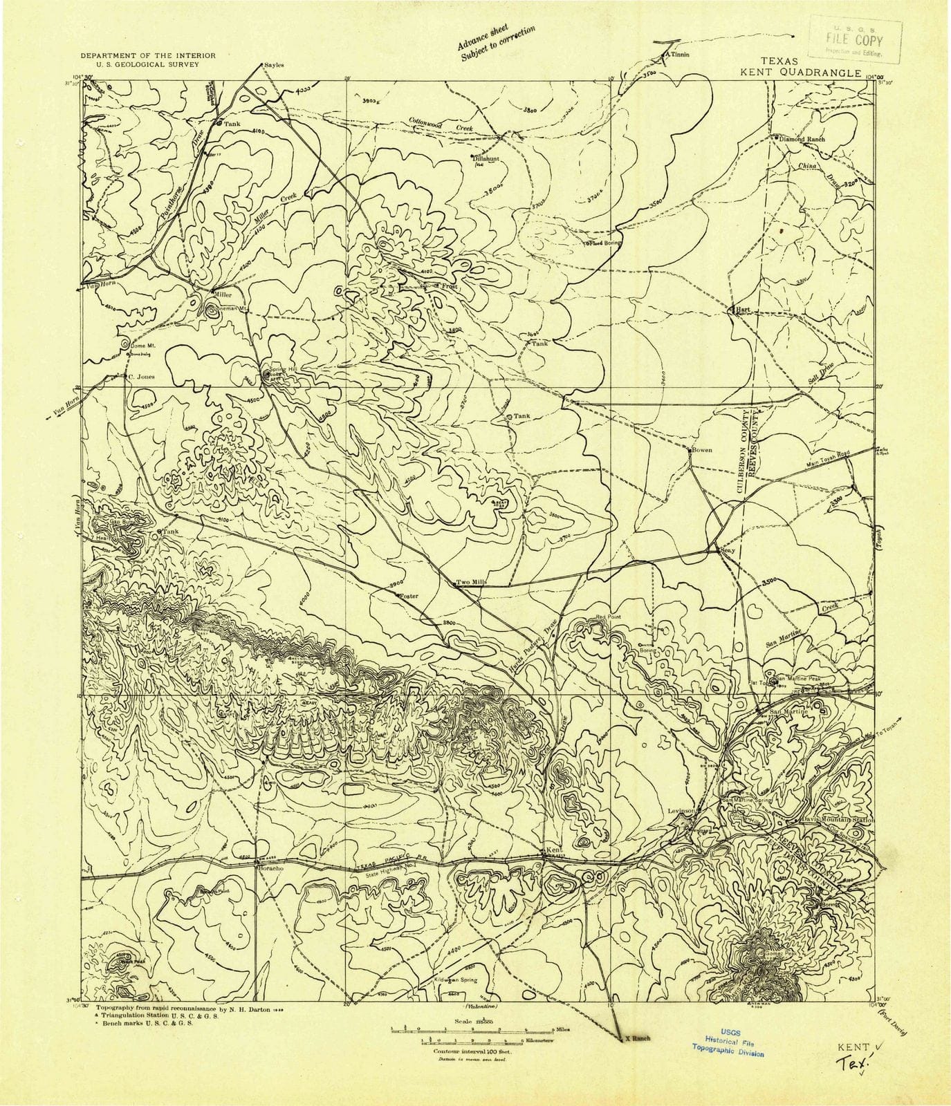 1928 Kent, TX - Texas - USGS Topographic Map