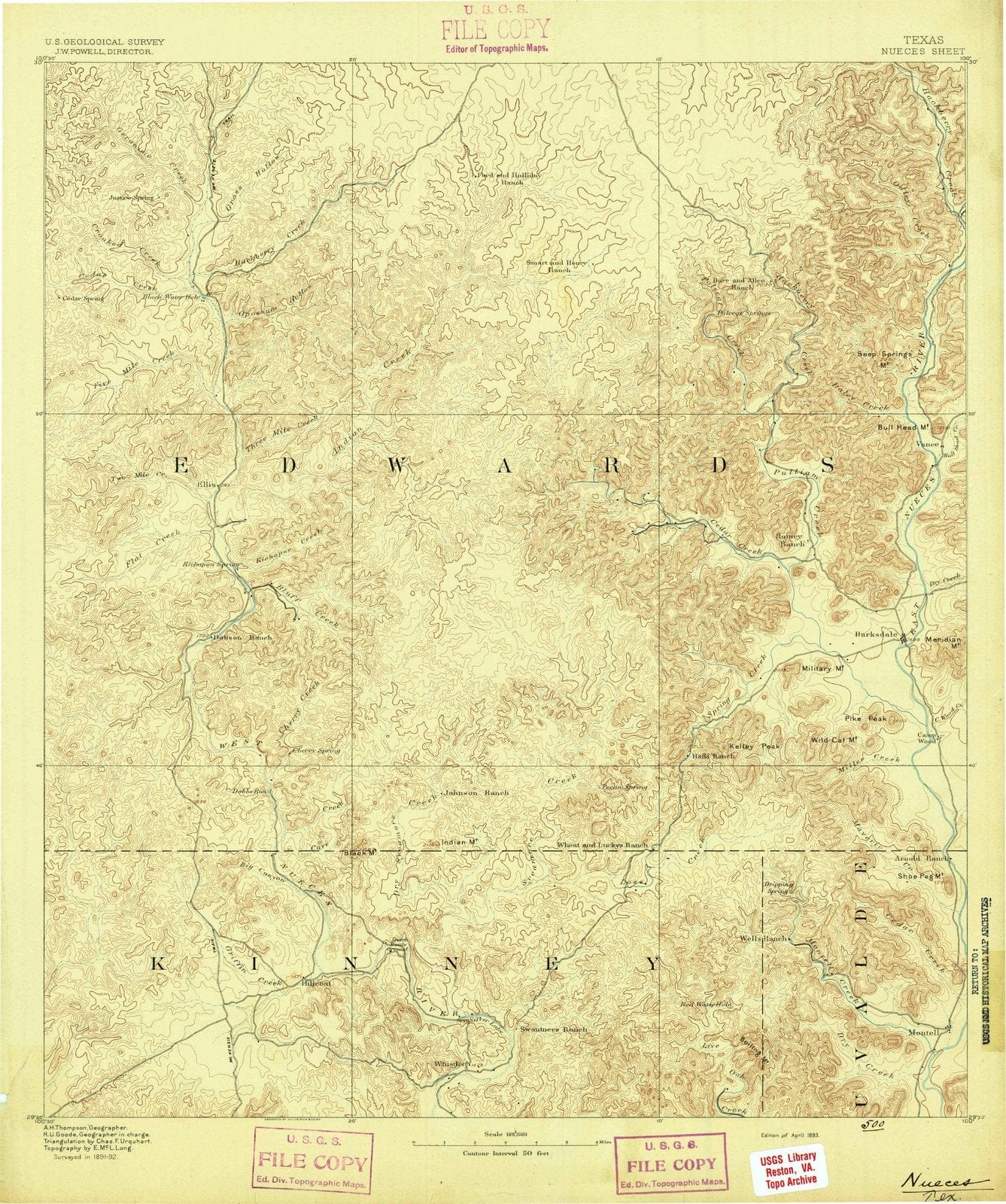 1893 Nueces, TX - Texas - USGS Topographic Map