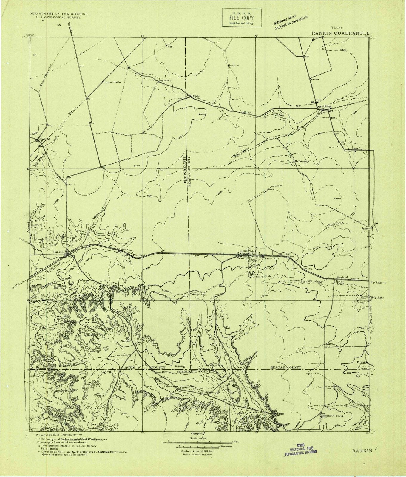 1928 Rankin, TX - Texas - USGS Topographic Map
