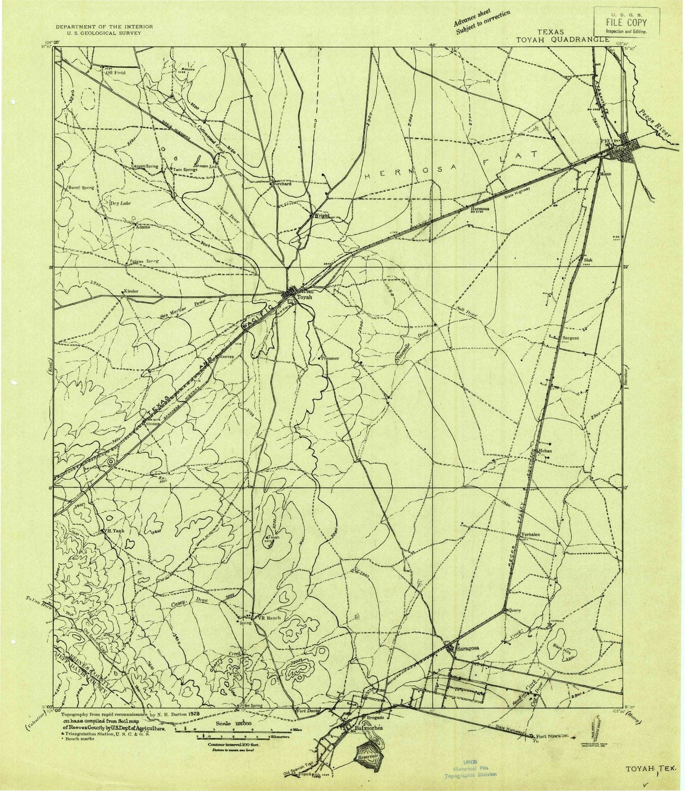 1921 Toyah, TX - Texas - USGS Topographic Map