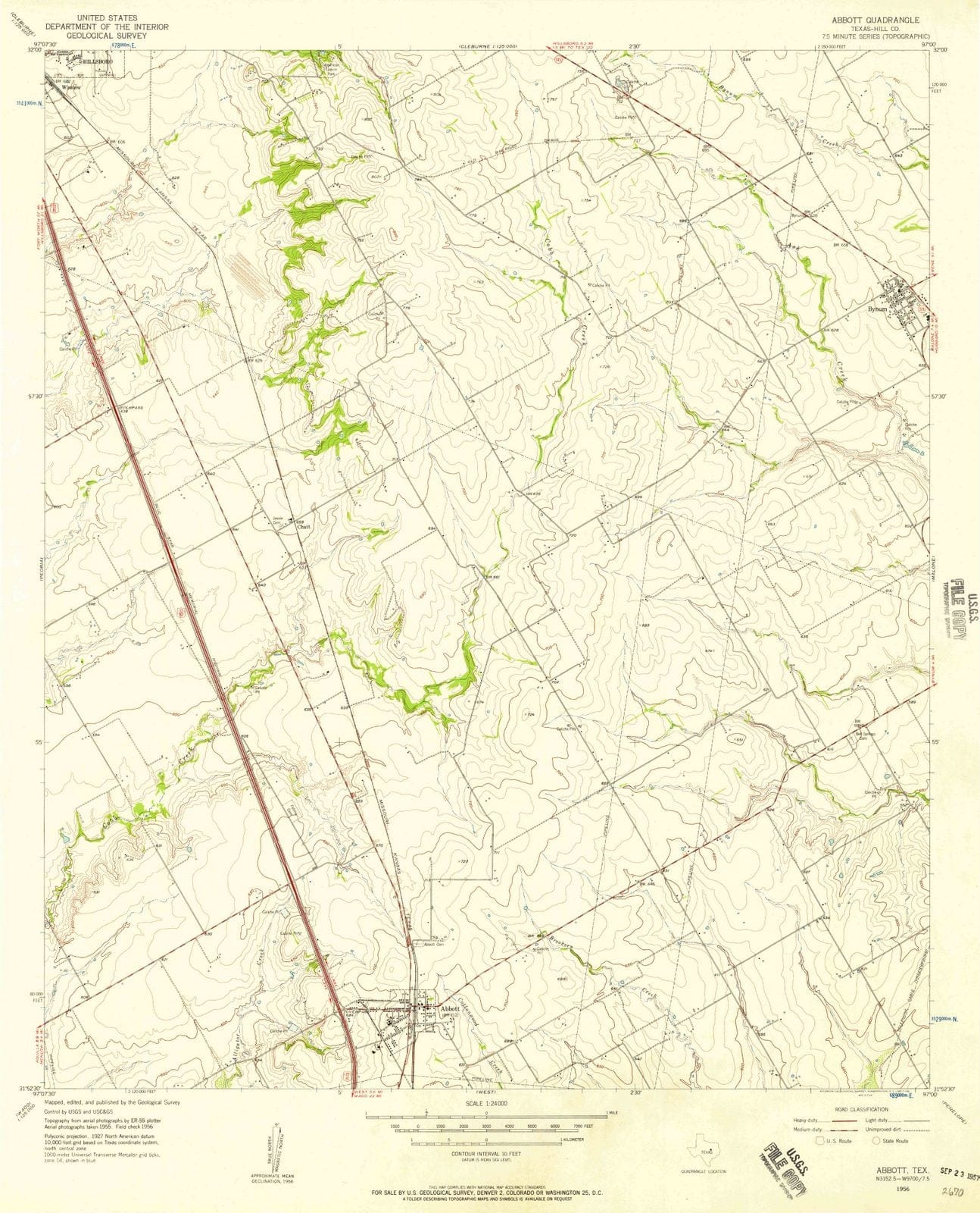 1956 Abbott, TX - Texas - USGS Topographic Map