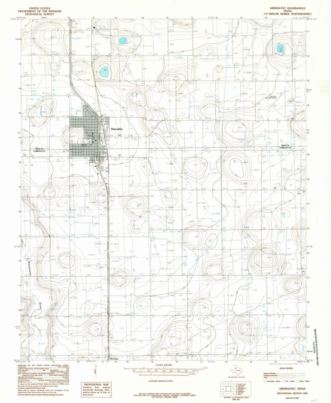 1985 Abernathy, TX - Texas - USGS Topographic Map