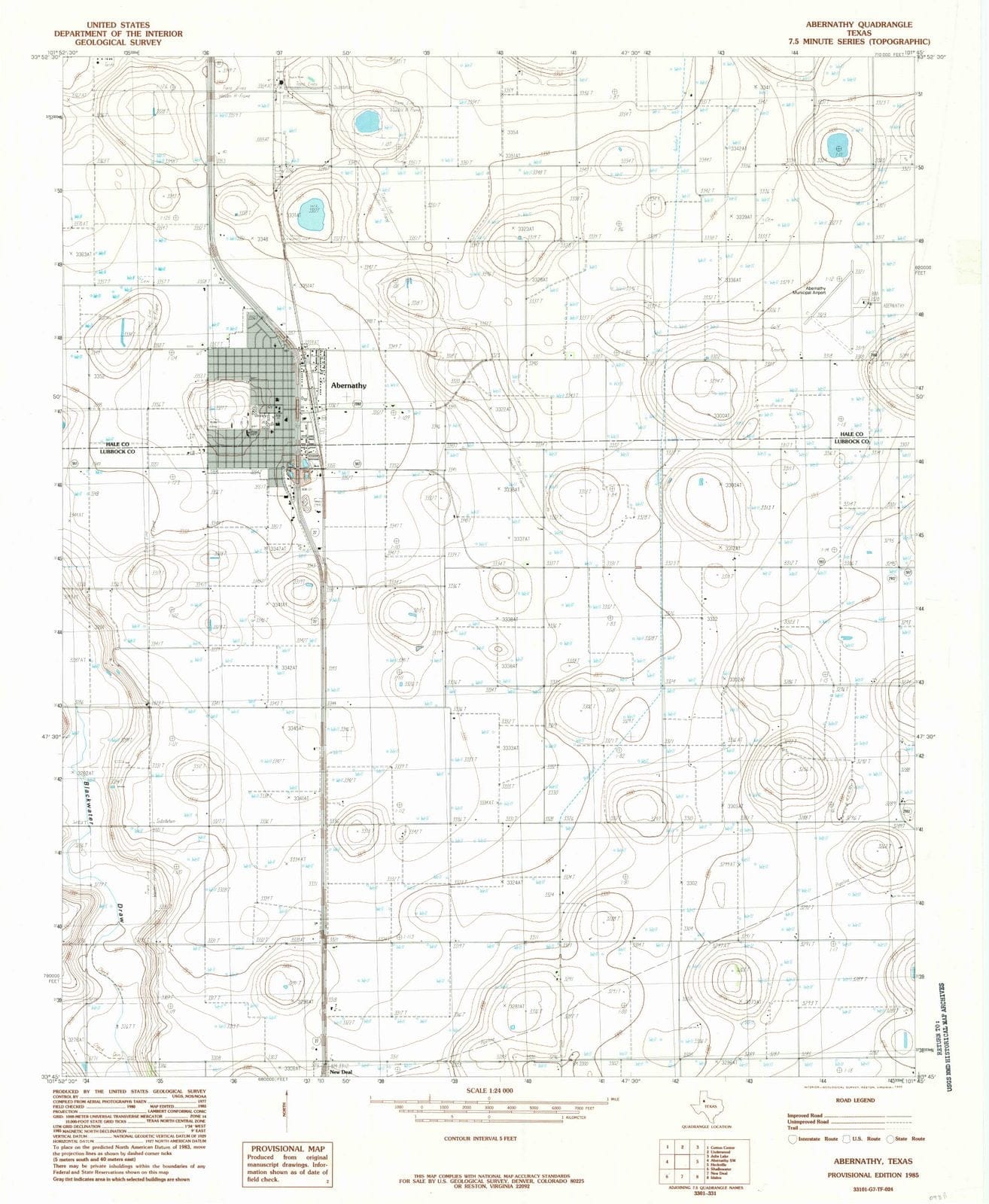 1985 Abernathy, TX - Texas - USGS Topographic Map