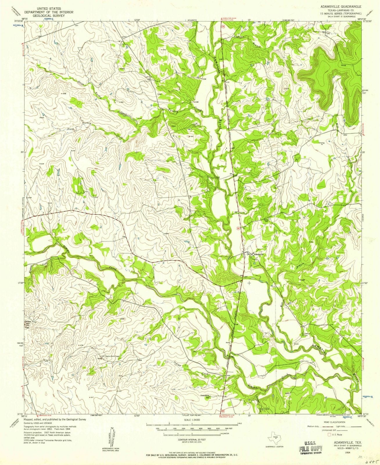 1954 Adamsville, TX - Texas - USGS Topographic Map