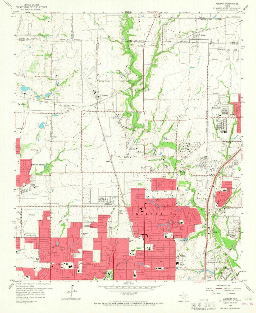 1959 Addison, TX - Texas - USGS Topographic Map