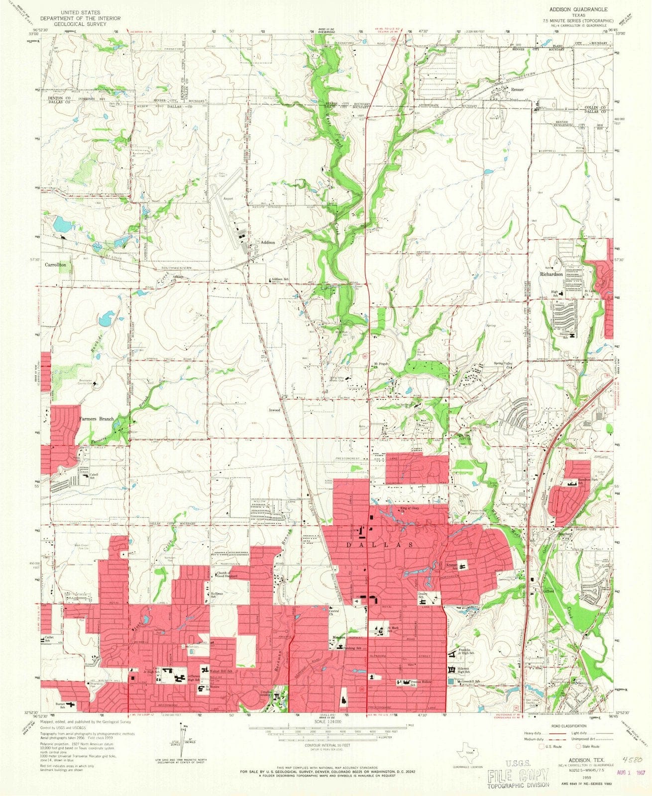 1959 Addison, TX - Texas - USGS Topographic Map