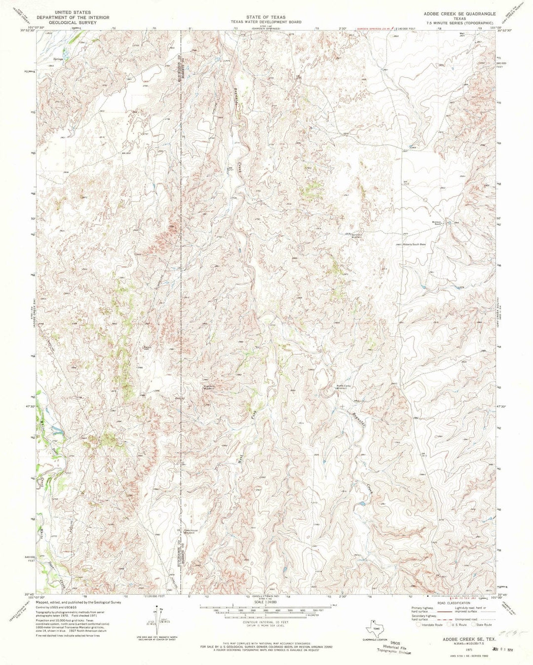 1971 Adobe Creek, TX - Texas - USGS Topographic Map