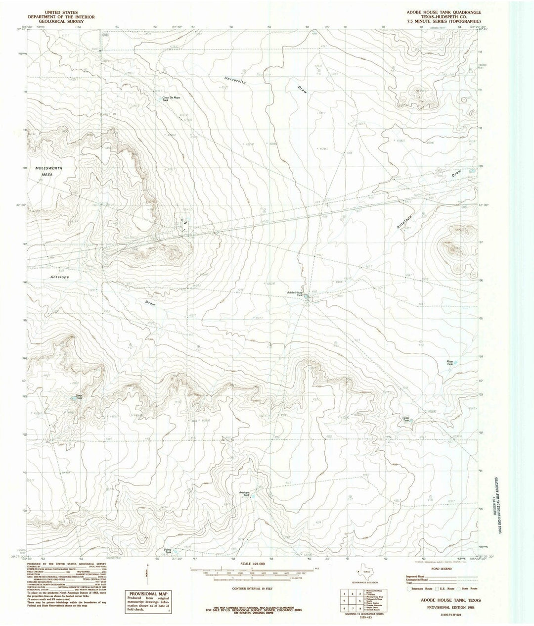 1984 Adobe House Tank, TX - Texas - USGS Topographic Map