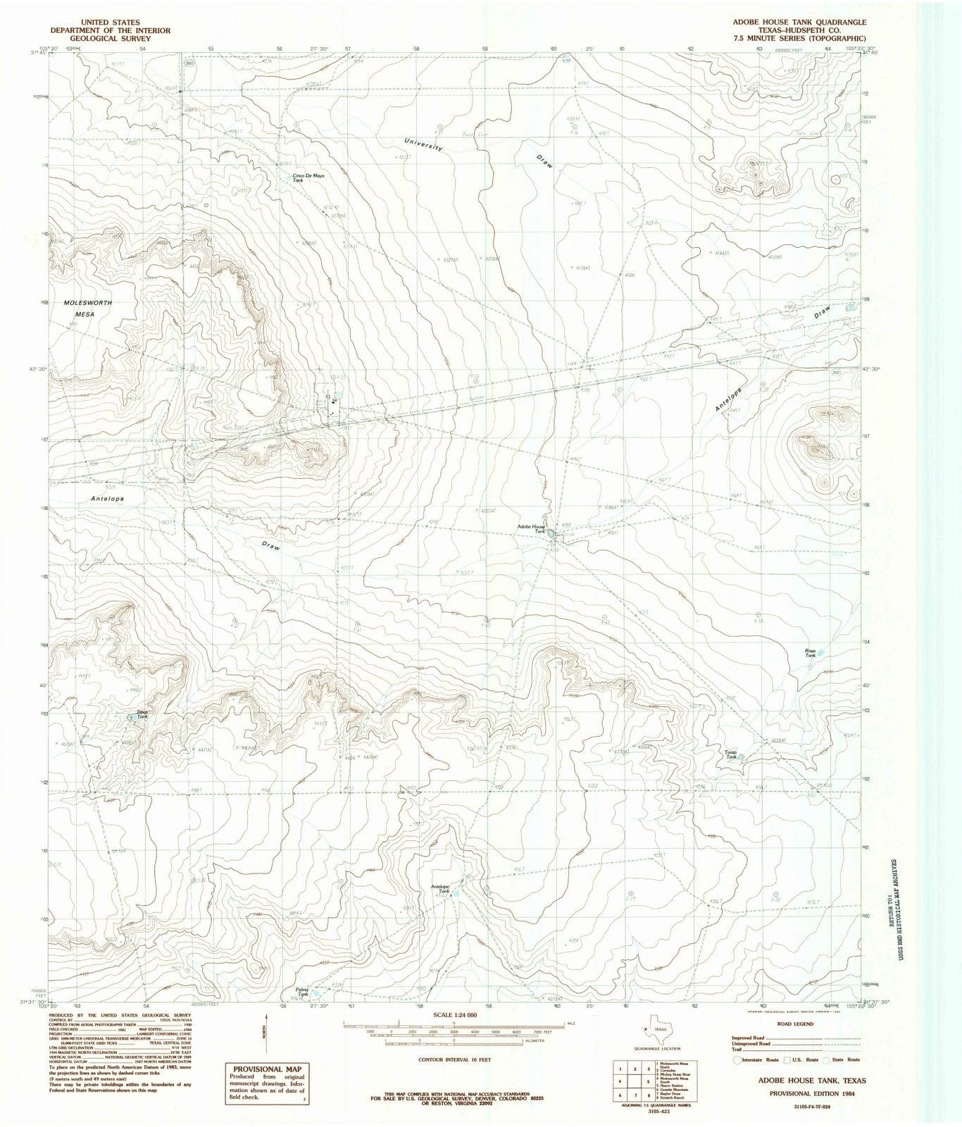1984 Adobe House Tank, TX - Texas - USGS Topographic Map