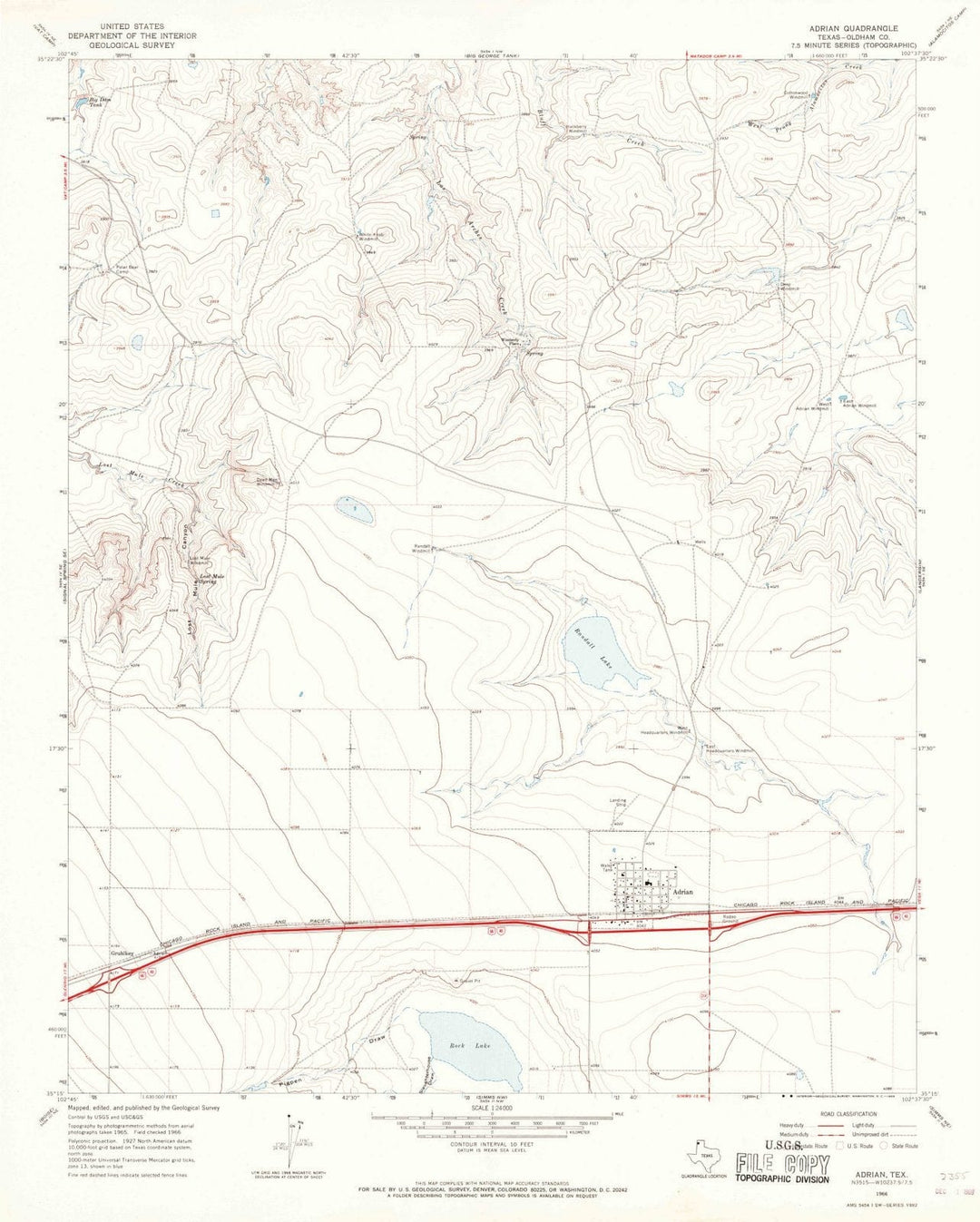 1966 Adrian, TX - Texas - USGS Topographic Map