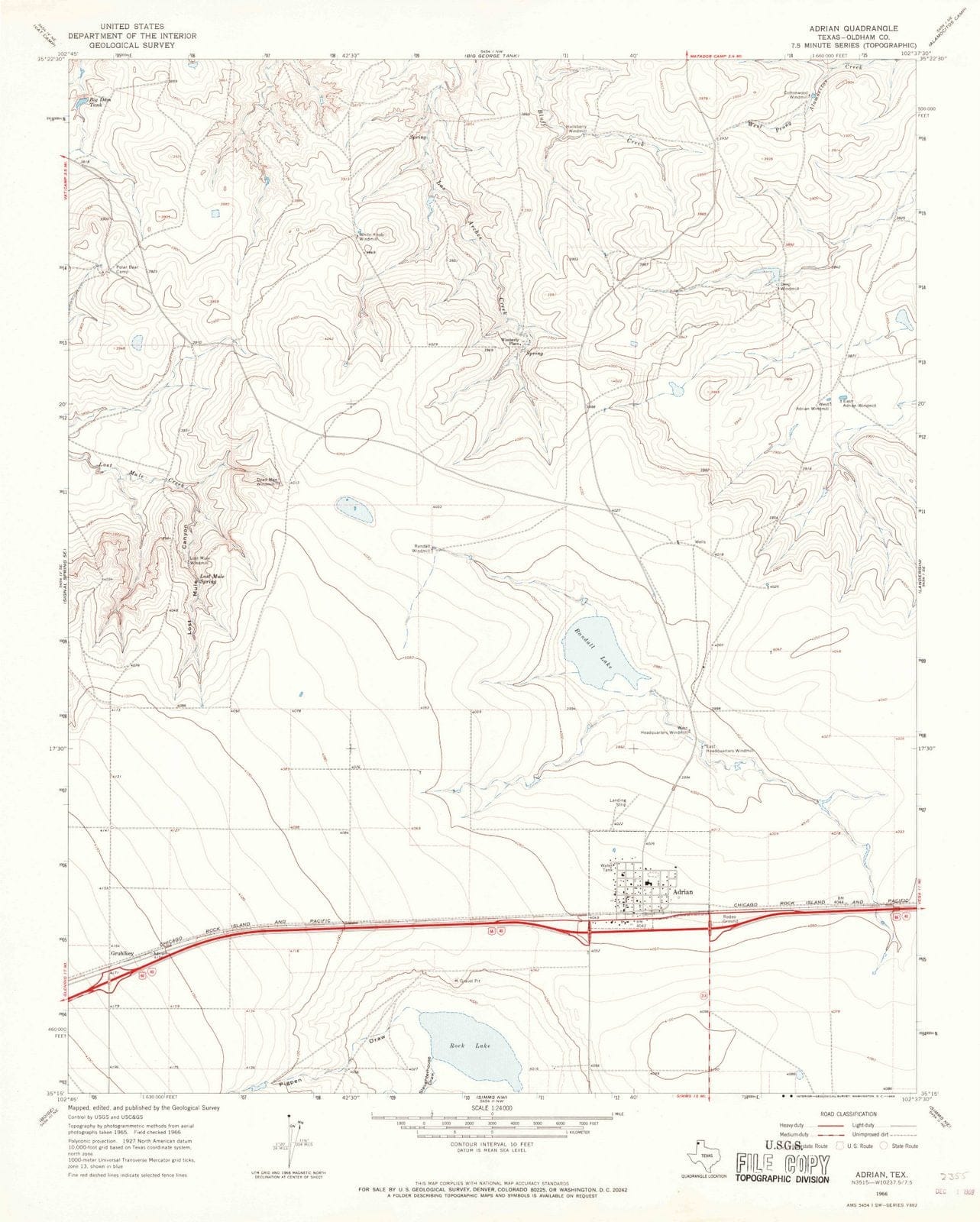 1966 Adrian, TX - Texas - USGS Topographic Map