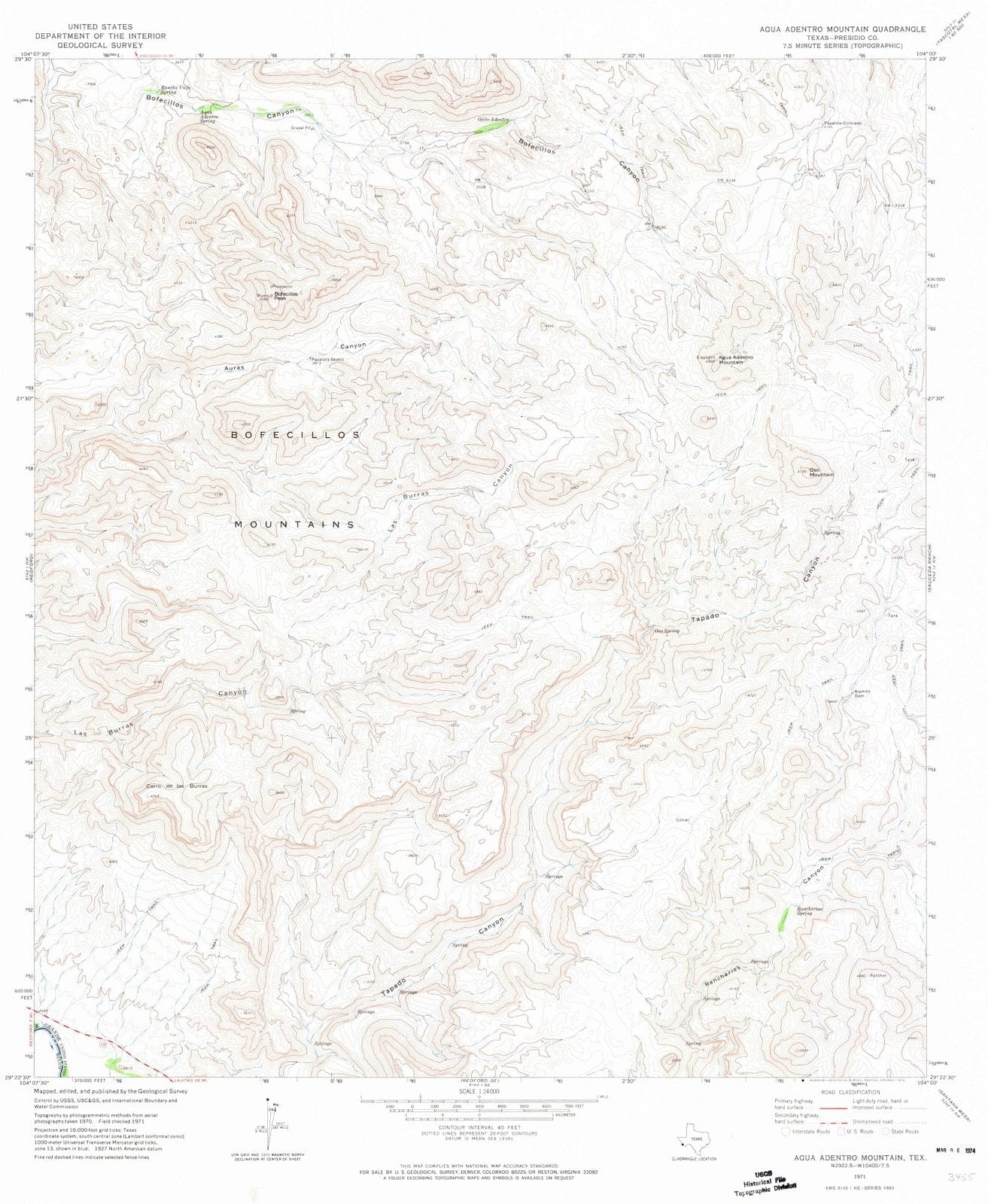 1971 Agua Adentro Mountain, TX - Texas - USGS Topographic Map