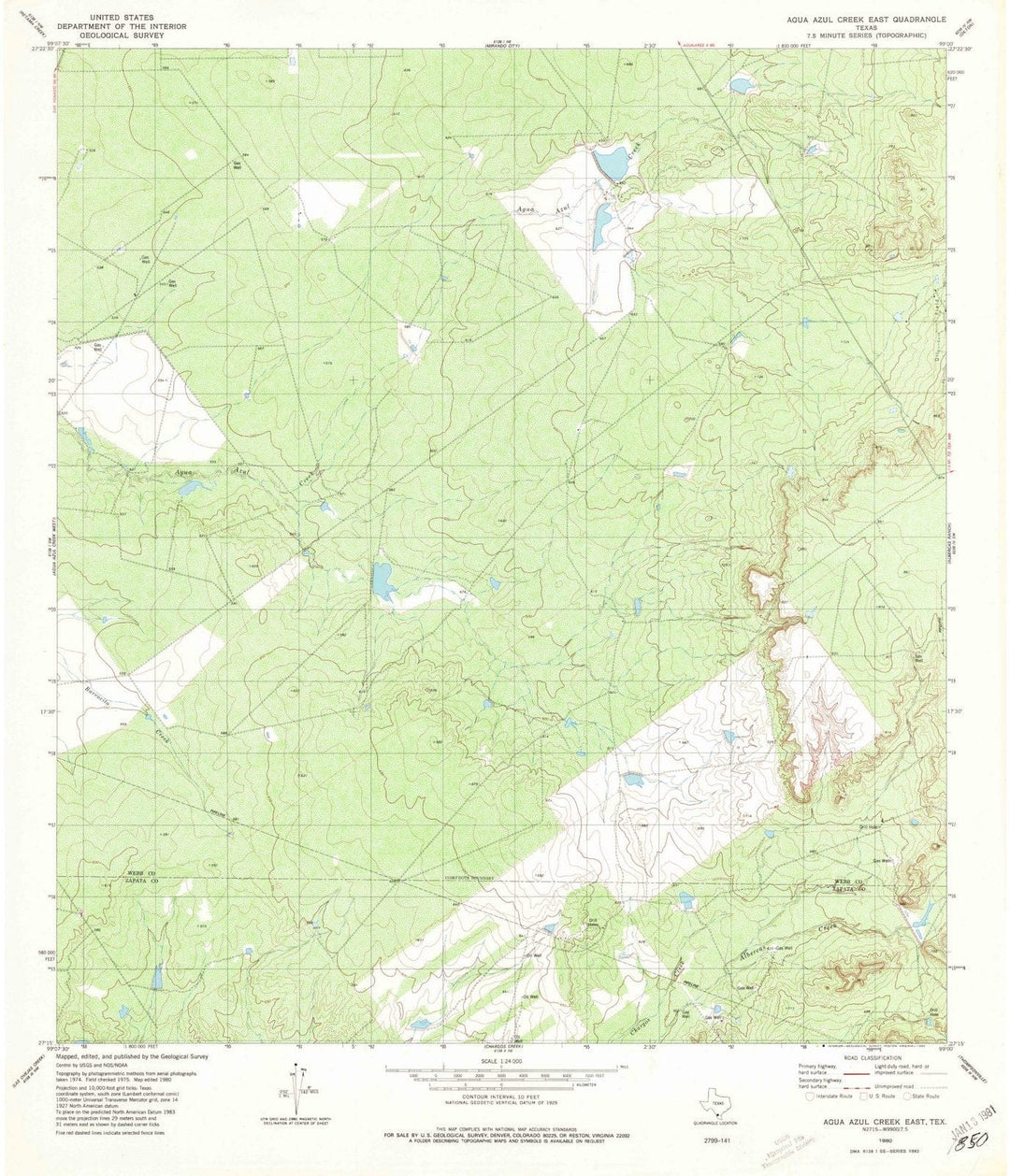 1980 Agua Azul Creek East, TX - Texas - USGS Topographic Map