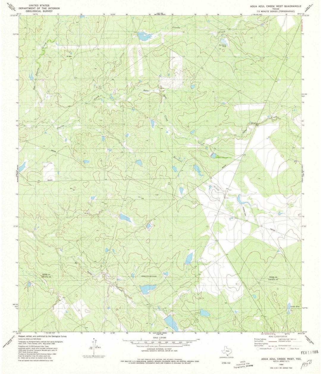 1980 Agua Azul Creek West, TX - Texas - USGS Topographic Map