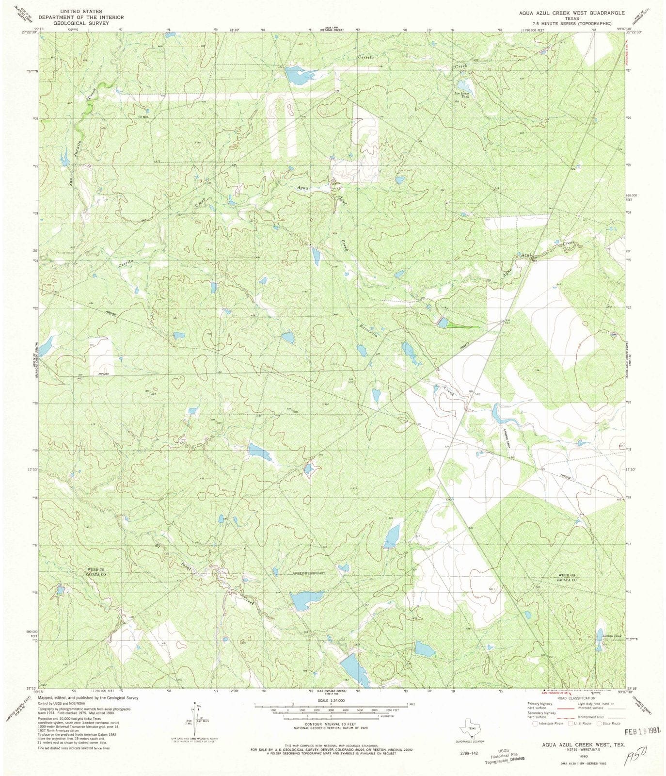 1980 Agua Azul Creek West, TX - Texas - USGS Topographic Map