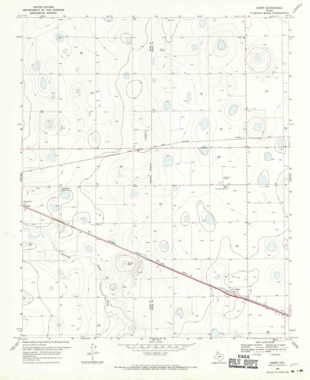 1968 Aiken, TX - Texas - USGS Topographic Map