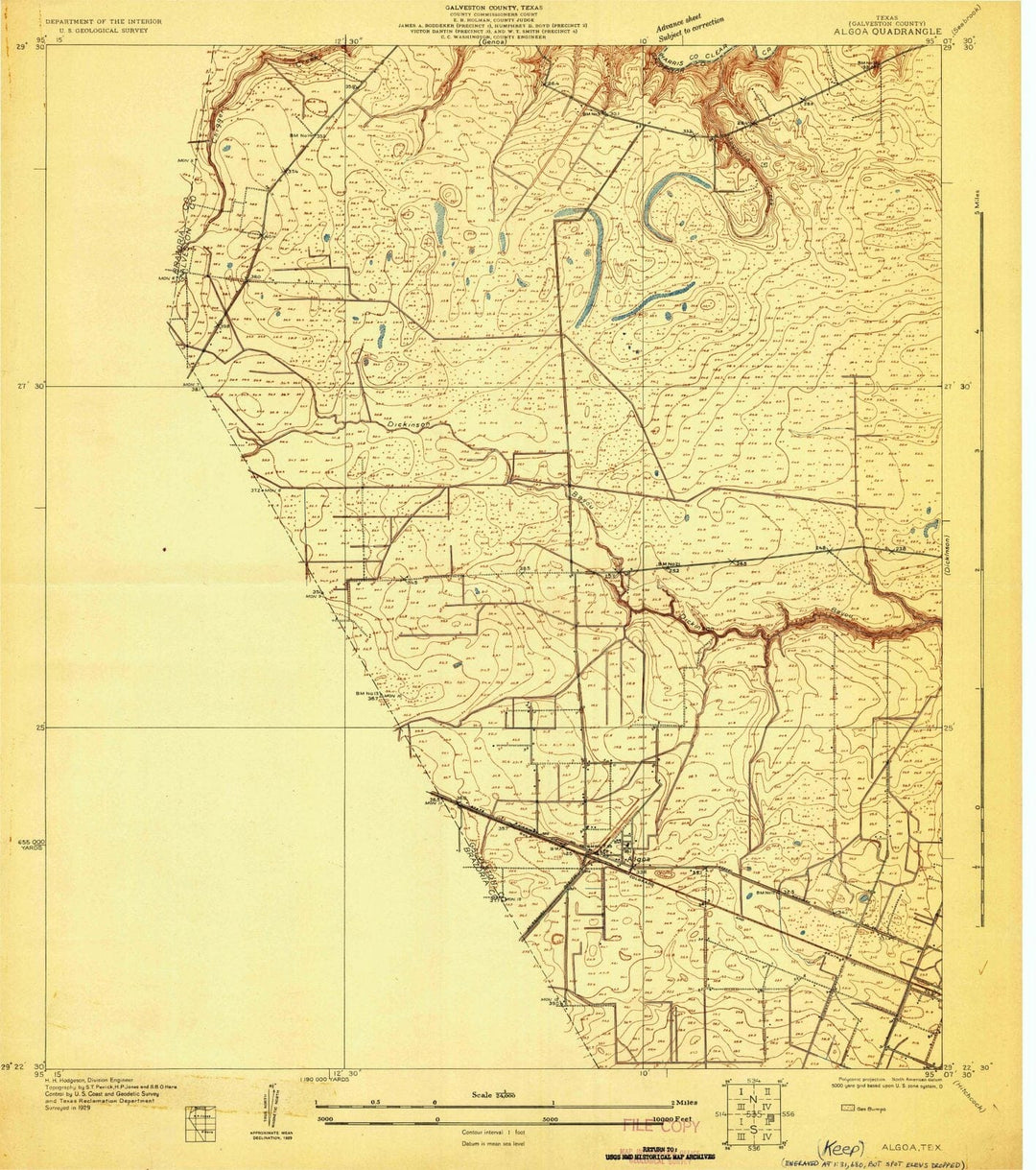 1929 Algoa, TX - Texas - USGS Topographic Map