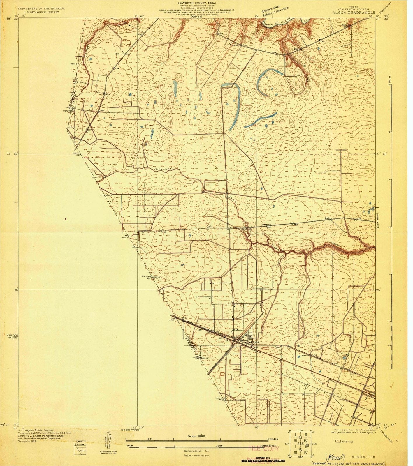 1929 Algoa, TX - Texas - USGS Topographic Map