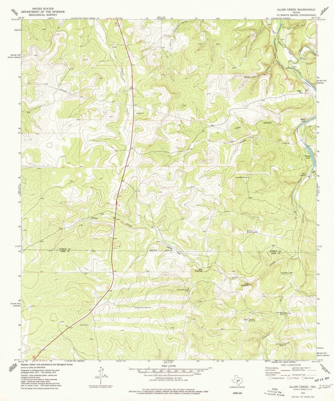 1974 Allen Creek, TX - Texas - USGS Topographic Map