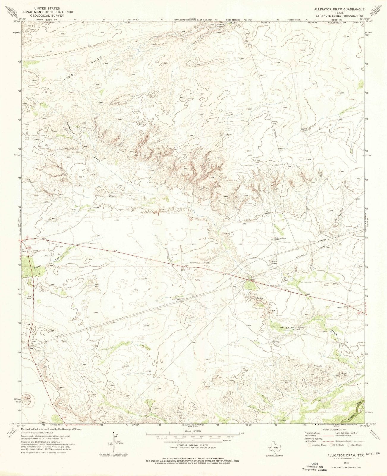 1973 Alligatorraw, TX - Texas - USGS Topographic Map