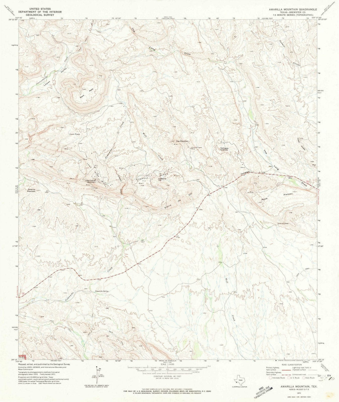 1971 Amarilla Mountain, TX - Texas - USGS Topographic Map