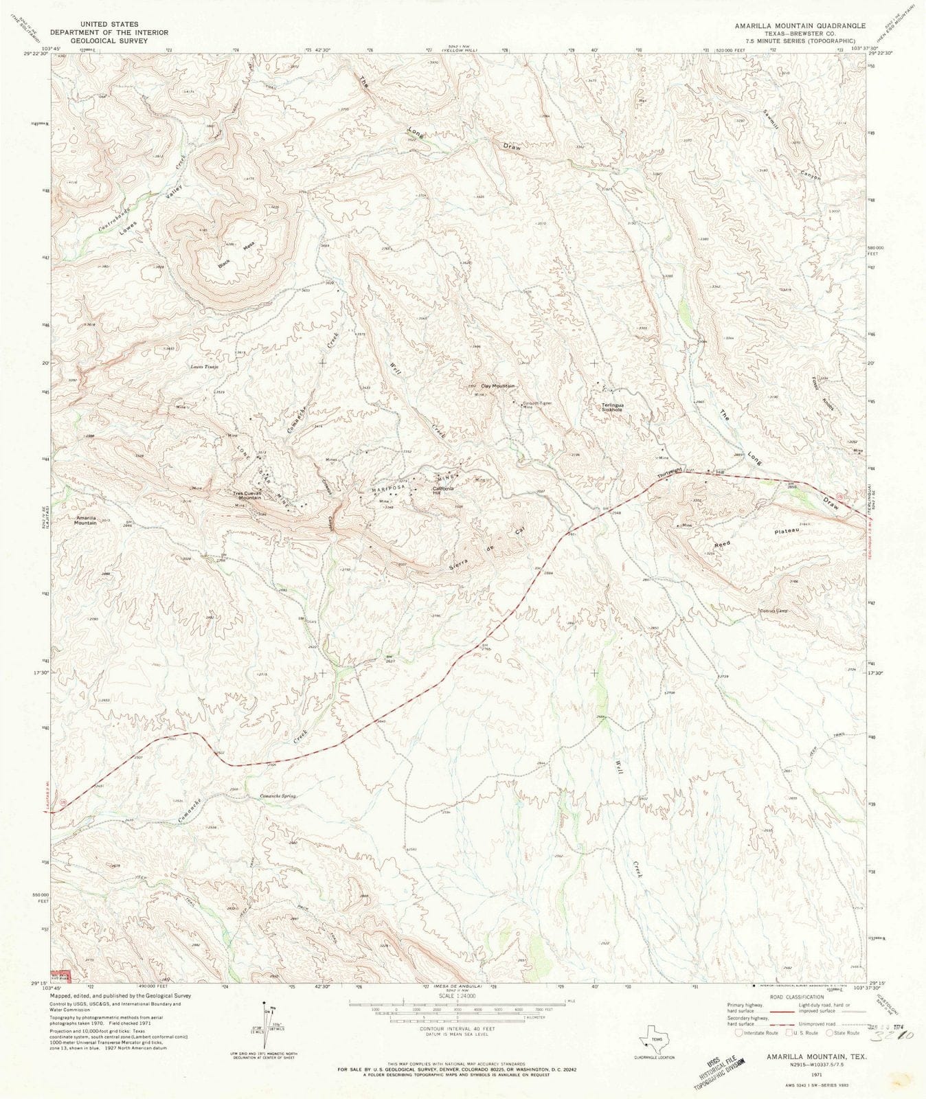1971 Amarilla Mountain, TX - Texas - USGS Topographic Map