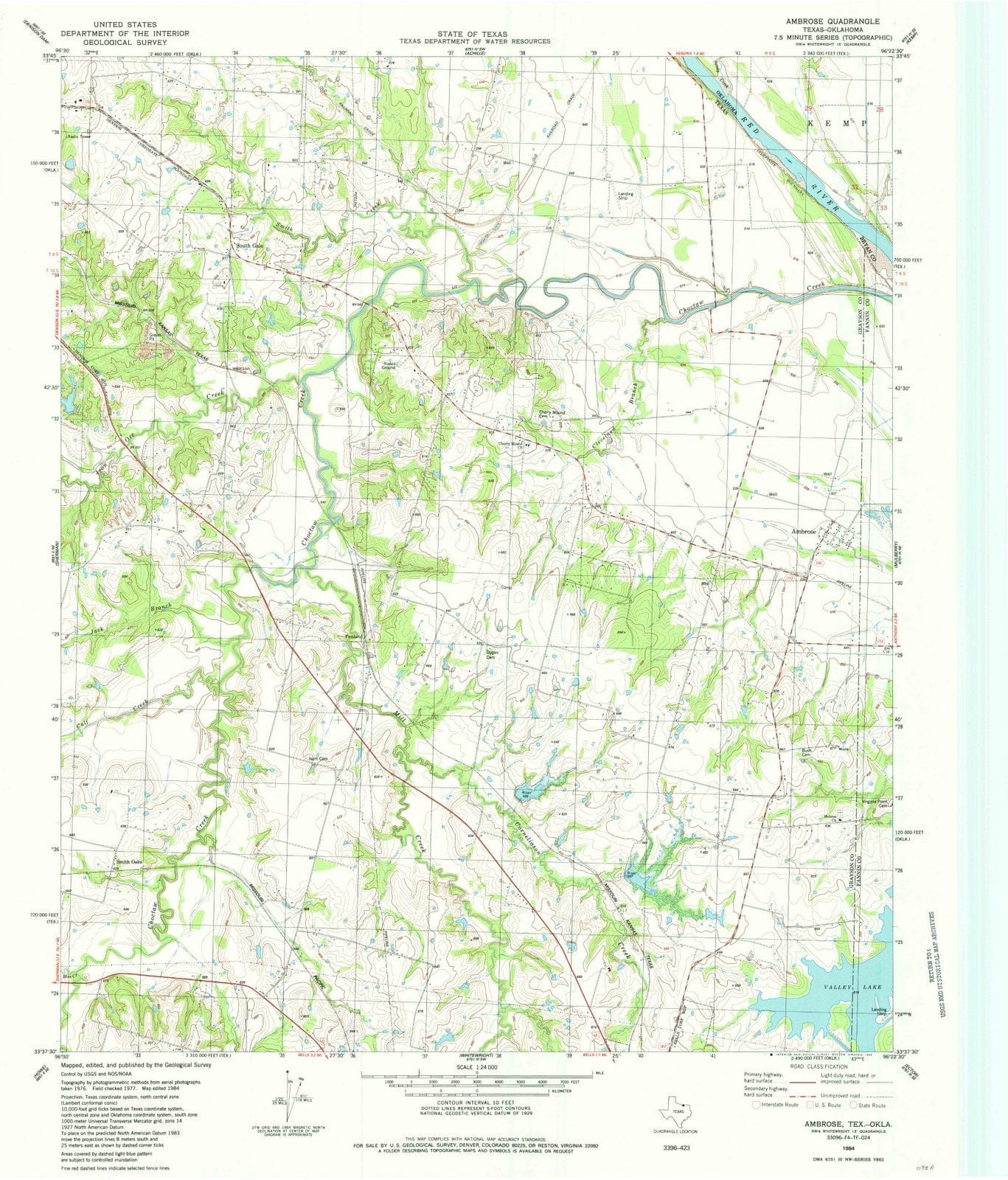 1984 Ambrose, TX - Texas - USGS Topographic Map