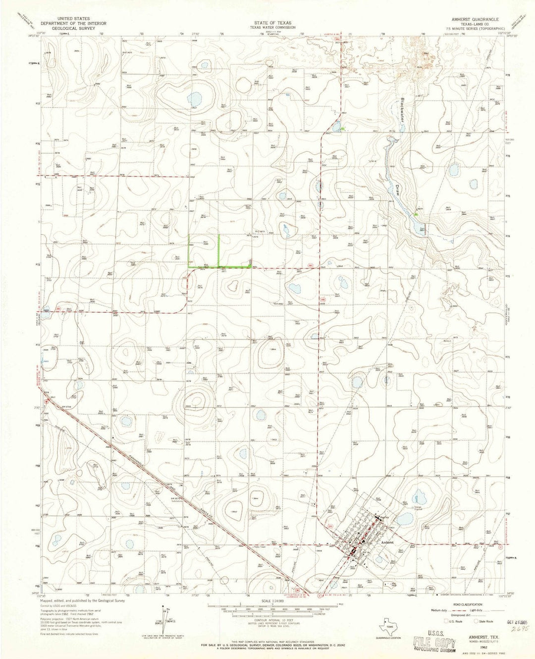 1962 Amherst, TX - Texas - USGS Topographic Map