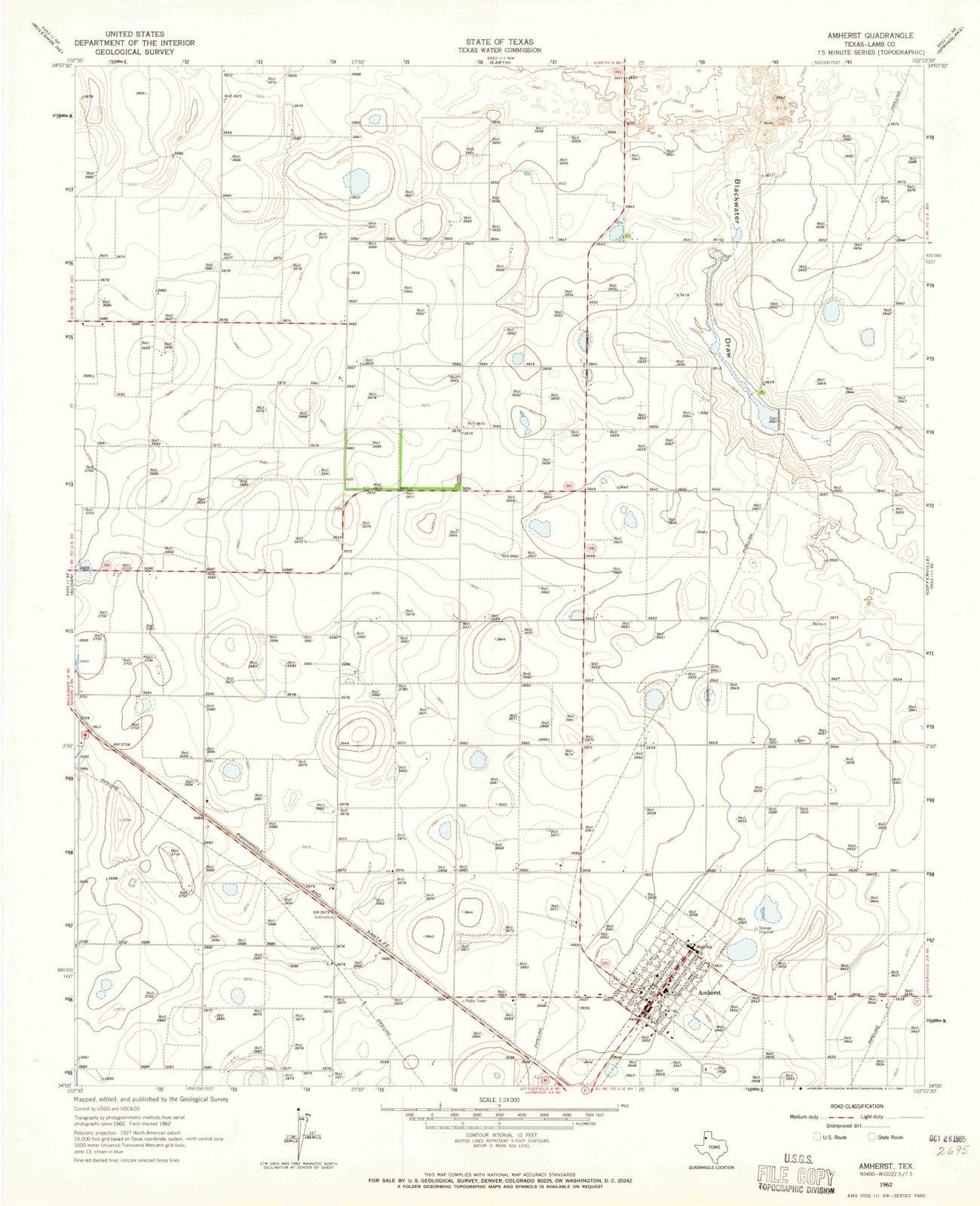 1962 Amherst, TX - Texas - USGS Topographic Map