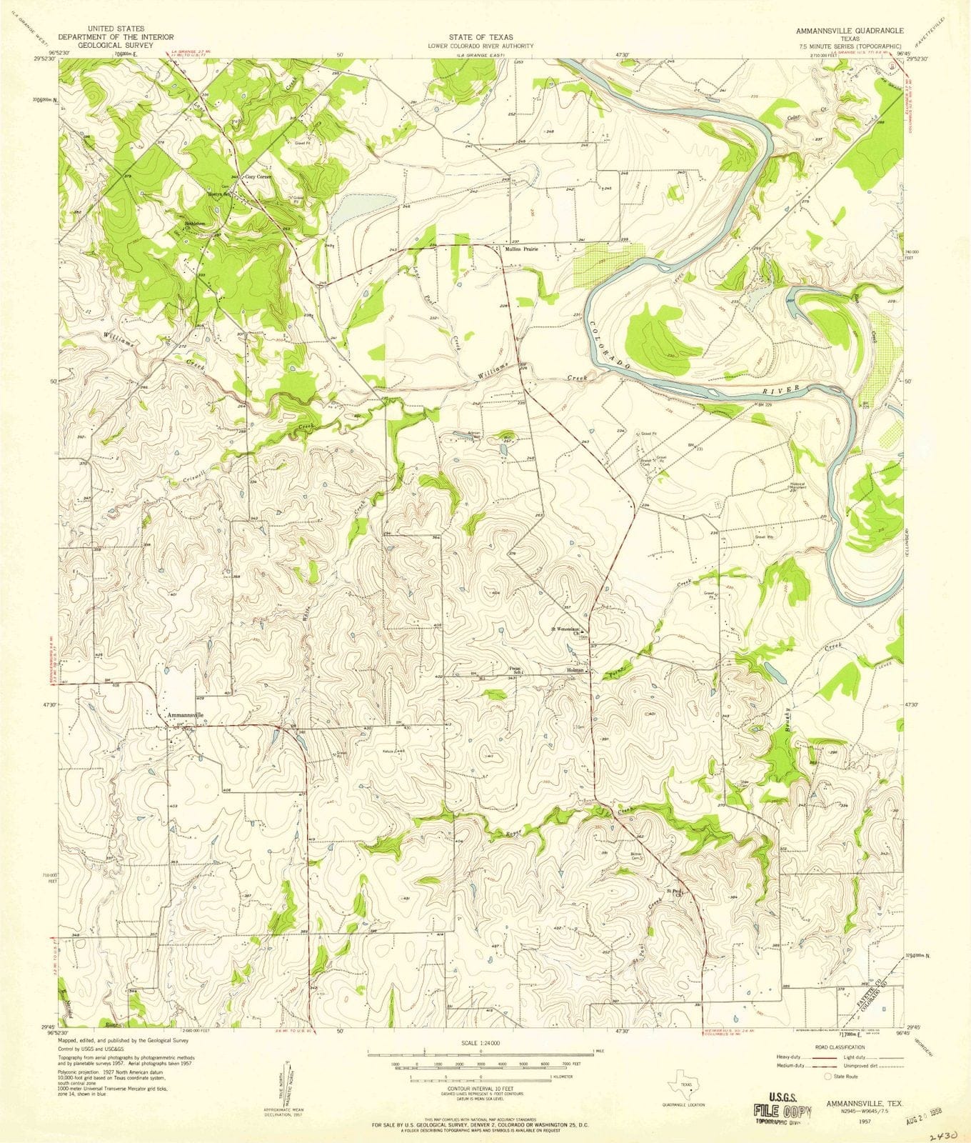 1957 Ammannsville, TX - Texas - USGS Topographic Map