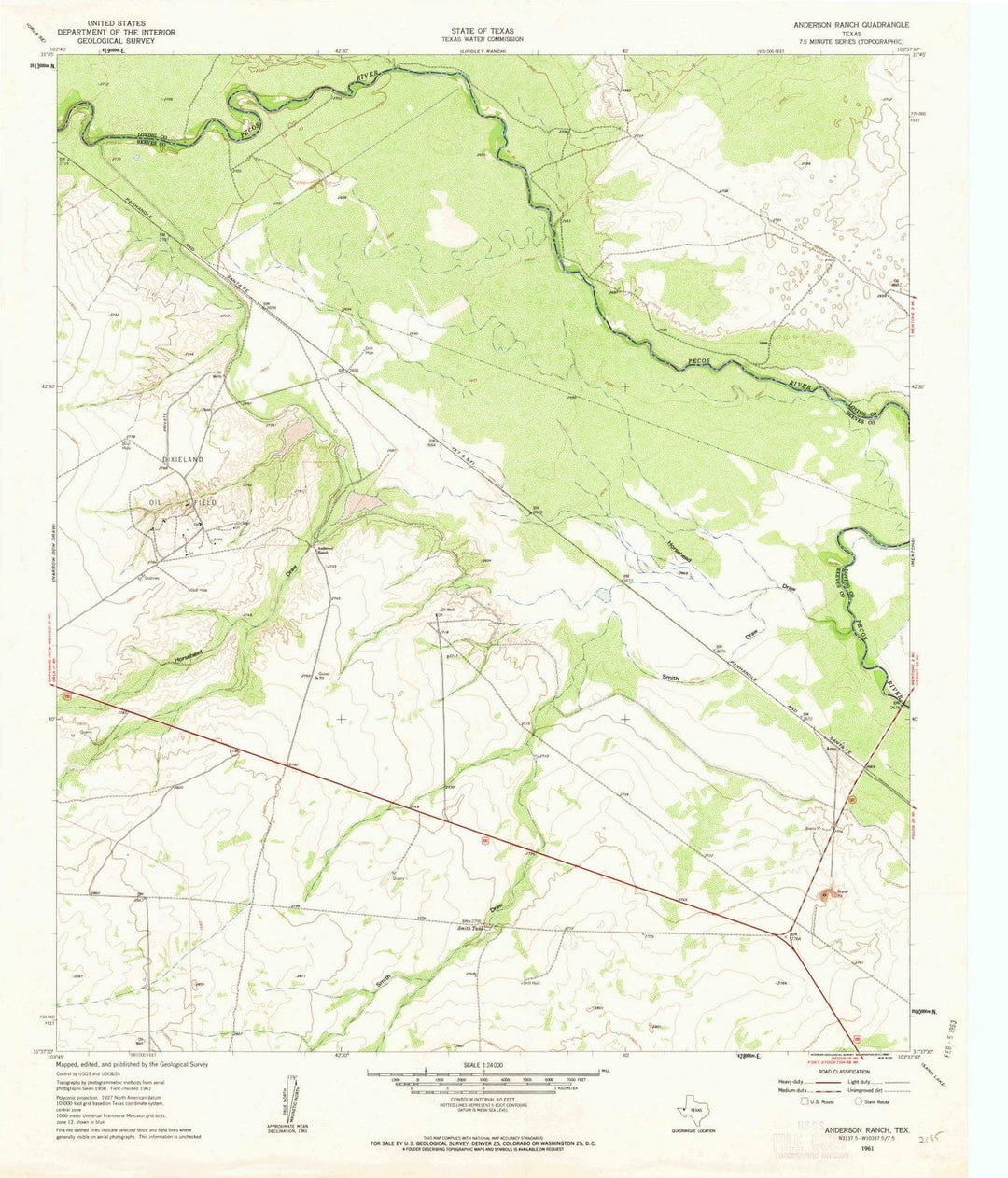 1961 Anderson Ranch, TX - Texas - USGS Topographic Map